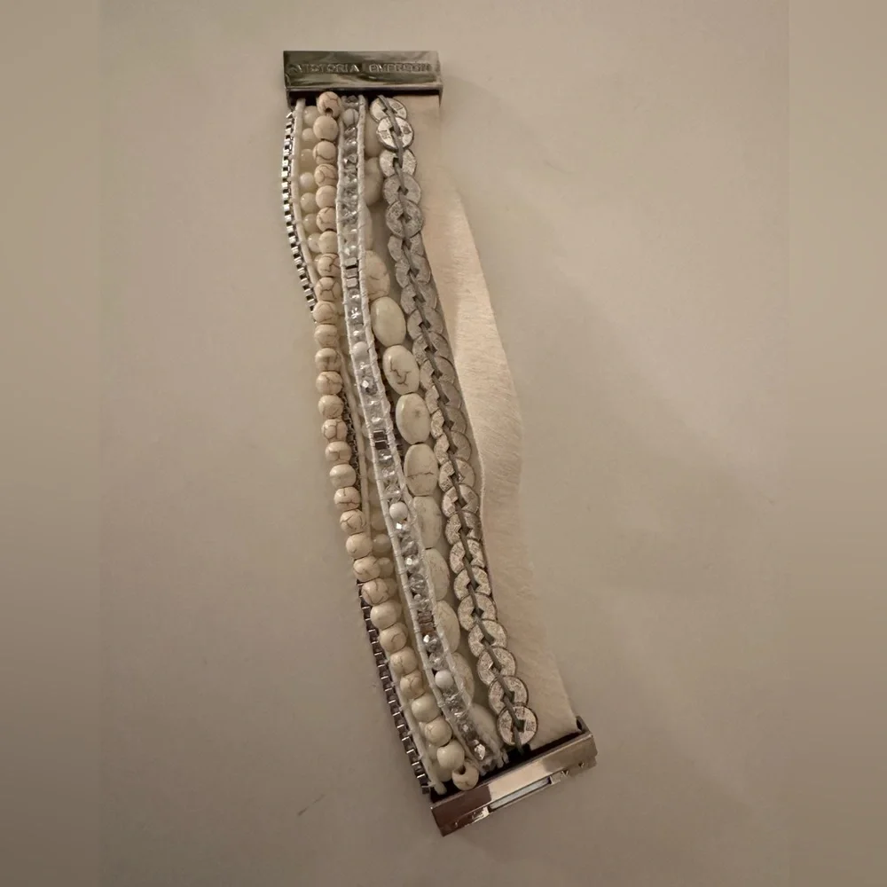 Victoria Emerson Silver and Cream Bracelet Set